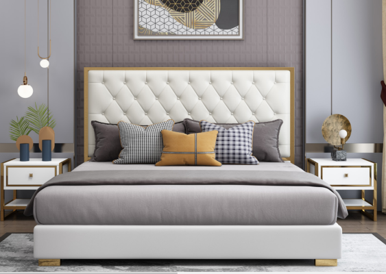Designer Bed Bedroom Beds Hotel Leather Luxury Upholstery Seat Bed frame