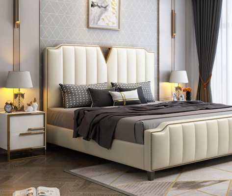 Designer Bed 180x200 Leather Hotel Metal Beds Decorative Double Bedroom