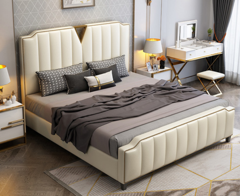 Designer Bed 180x200 Leather Hotel Metal Beds Decorative Double Bedroom