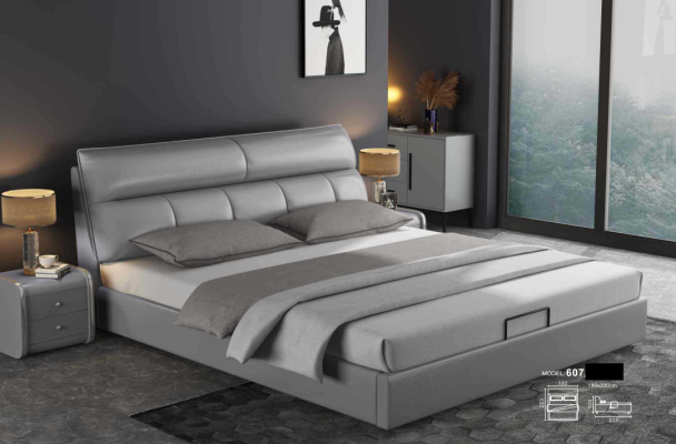 Gray Designer Bed Bedroom Beds Textile Leather Hotel Upholstery