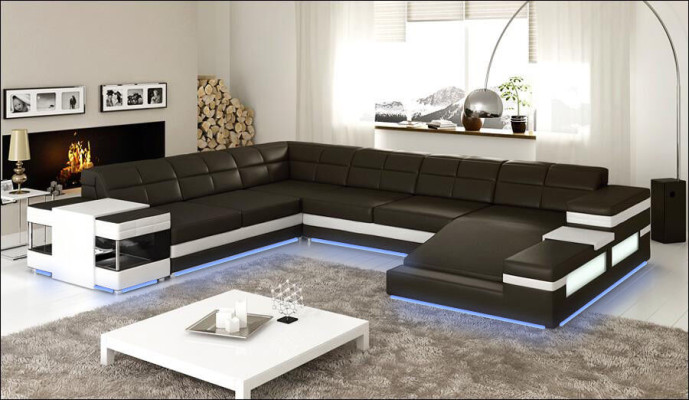 Leather sofa Couch Living landscape Corner sofa Corner Suite Design Modern Sofa 1201B