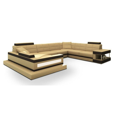 Large Corner sofa Living landscape Upholstery Corner Big Leather sofa Couch RitterBeige