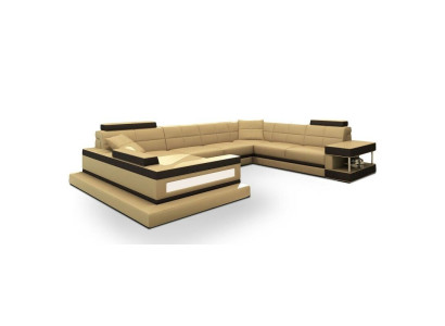 Large Corner sofa Living landscape Upholstery Corner Big Leather sofa Couch RitterBeige