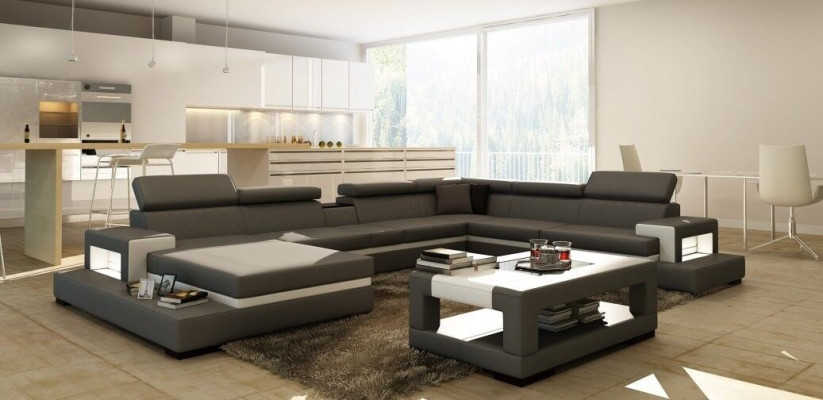 Leather sofa Corner sofa U-shape Couch Living landscape Designer Seat Corner LEONARDO-B