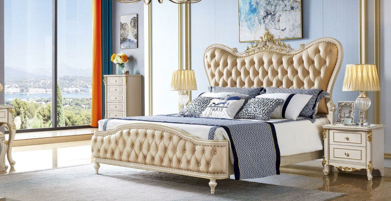 Baroque Chesterfield Furniture 3-piece Set Bedroom Beds 2x Bedside tables Solid wood