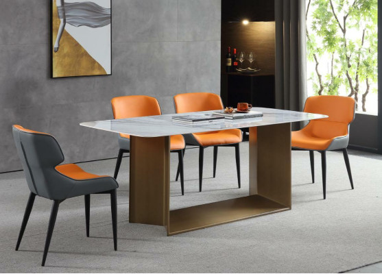 Luxury Tables Dining table stainless steel Furniture Column Table Marble Style Dining Tables Metal