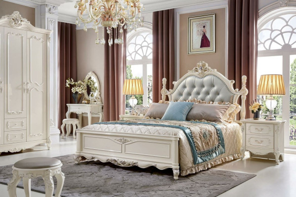 Classic s designer Chesterfield bed in white rococo-baroque style