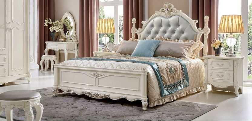Classic s designer Chesterfield bed in white rococo-baroque style