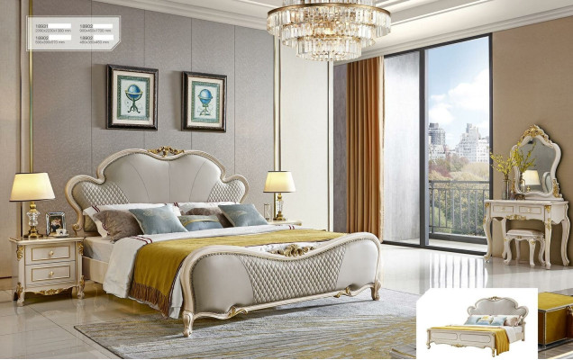 Classic Furniture Luxury Bed 3-piece. Set x2 Bedroom Bedside Tables Solid wood