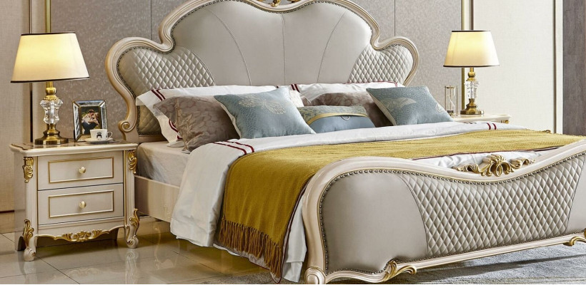Classic Furniture Luxury Bed 3-piece. Set x2 Bedroom Bedside Tables Solid wood