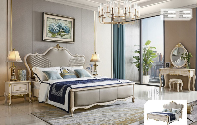 Bed 3 pieces. Set x2 Bedside Tables Luxury Bedroom Classic Beds Solid wood