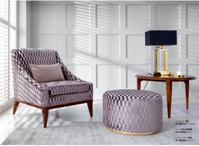 Suite Living room Armchair Coffee table Stool Modern Seater Fabric Wood 3-piece set