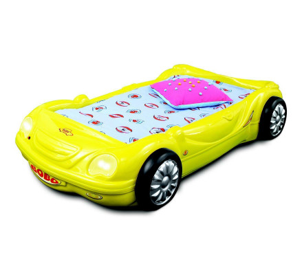 Childrens room Bed Childrens bed Car Racing Bed in Yellow with Light Mattress Slatted frame