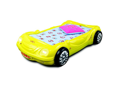 Childrens room Bed Childrens bed Car Racing Bed in Yellow with Light Mattress Slatted frame