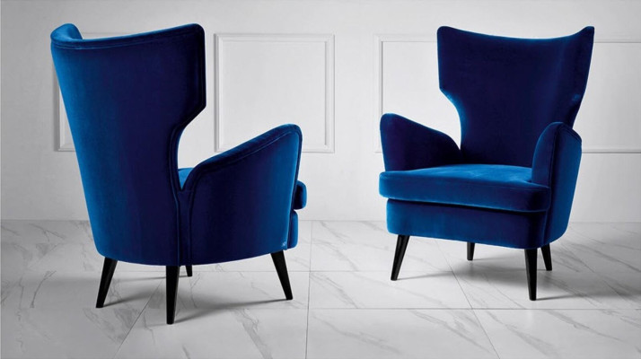 Armchair Wing Chair 1 Seater Seat Fabric Luxury Living room Modern Blue
