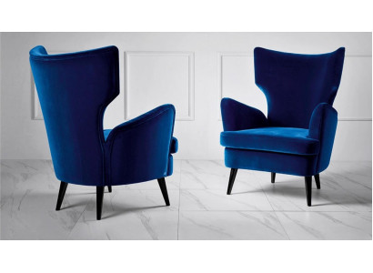 Armchair Wing Chair 1 Seater Seat Fabric Luxury Living room Modern Blue