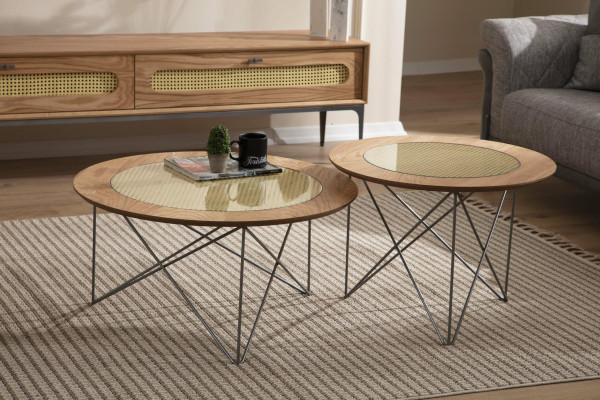 Italian Style 2x Coffee tables Round Luxury Brown Living room Table