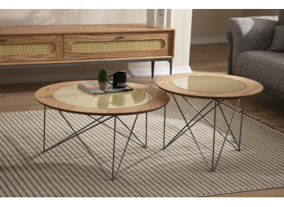 Italian Style 2x Coffee tables Round Luxury Brown Living room Table
