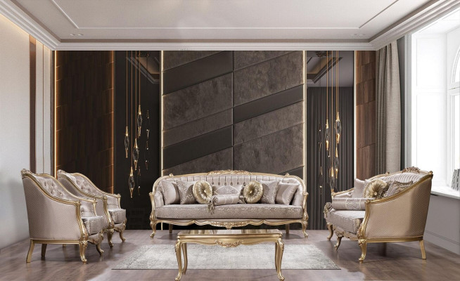 Sofa set Classic Furniture Sofa Set Coffee table Armchair Couch 5-piece Chesterfield