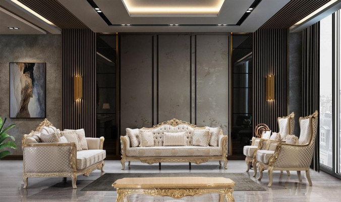 Royal Sofa Set Living room Armchair Coffee table 3+1 Table