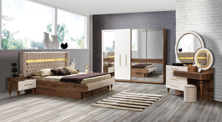 Bedroom Bed 2x Bedside tables 5-piece set Complete Design Furniture Luxury