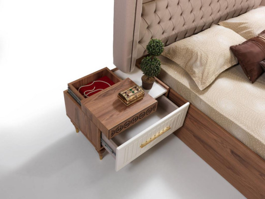 Bedroom Bed 2x Bedside tables 5-piece set Complete Design Furniture Luxury