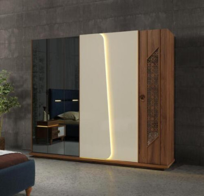 Bedroom Set Bed 2x Bedside tables 5tlg Design Textile Wood Wardrobe