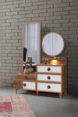 Bedroom Set Bed 2x Bedside tables 5tlg Design Textile Wood Wardrobe