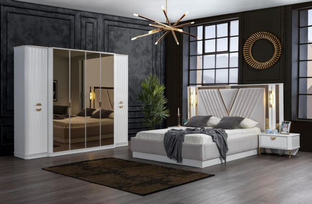 Bedroom Set Bed 2x Bedside table 4pcs Design Modern Luxury Complete it