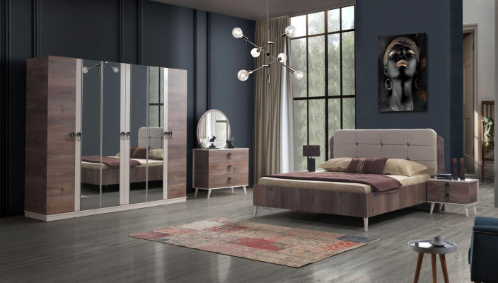 Bedroom Complete Set Bed 2 x Bedside table Wardrobe 5 pieces
