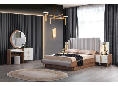 Bedroom Set Bed 2x Bedside table chest of drawers with Mirror Design Luxury 4-piece