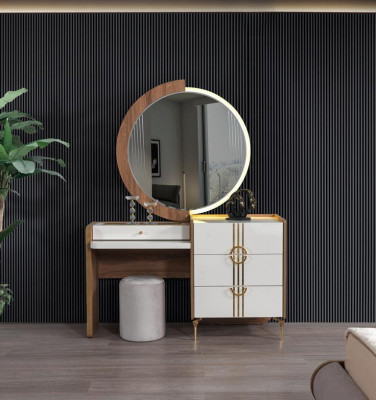 Bedroom Set Bed 2x Bedside table chest of drawers with Mirror Design Luxury 4-piece