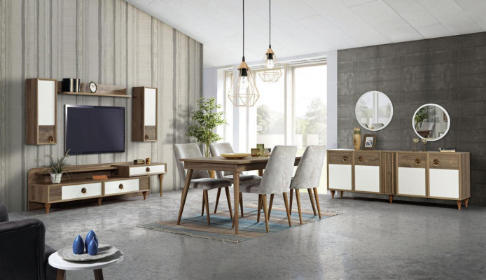 Living room Sideboard with Mirror Suite Wood Brown new Modern Luxury