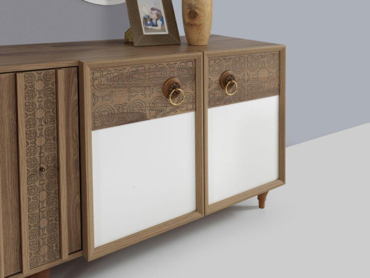 Living room Sideboard with Mirror Suite Wood Brown new Modern Luxury