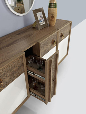 Living room Sideboard with Mirror Suite Wood Brown new Modern Luxury