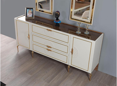 Living room Set Sideboard with 2x Mirror Suite Wood 3-piece White Sideboard