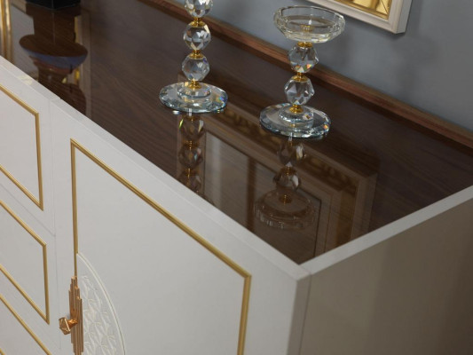Living room Set Sideboard with 2x Mirror Suite Wood 3-piece White Sideboard