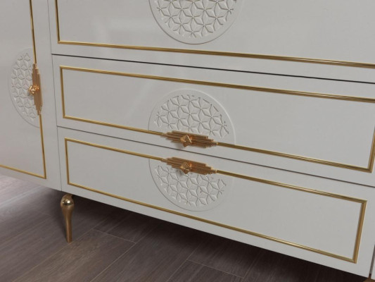 Living room Set Sideboard with 2x Mirror Suite Wood 3-piece White Sideboard