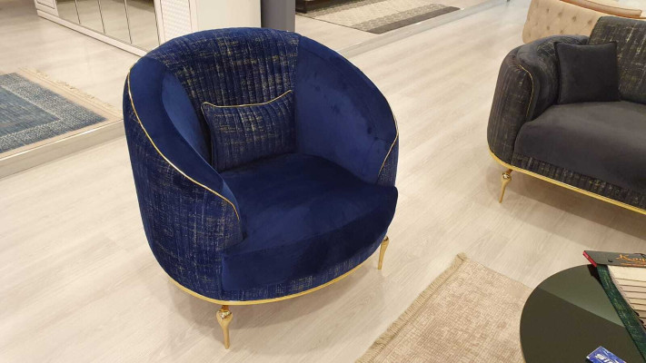 Living room Armchair Upholstery 1-Seater Couches Modern Textile new Blue Luxury