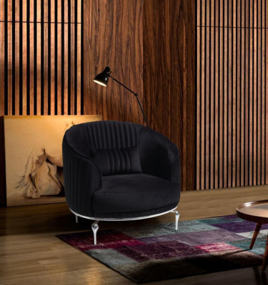 Living room Armchair Design Couch Textile Upholstery Luxury Seat new Black