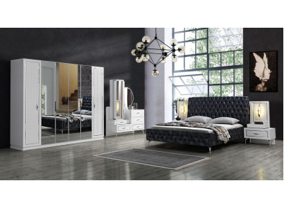 Bedroom Bed 2x Bedside table 5 pcs. Set Design Modern Luxury new White