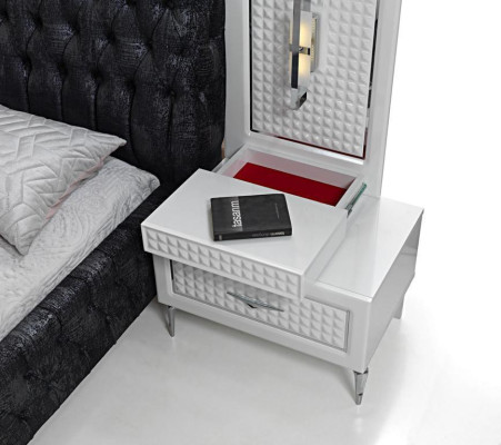 Bedroom Bed 2x Bedside table 5 pcs. Set Design Modern Luxury new White