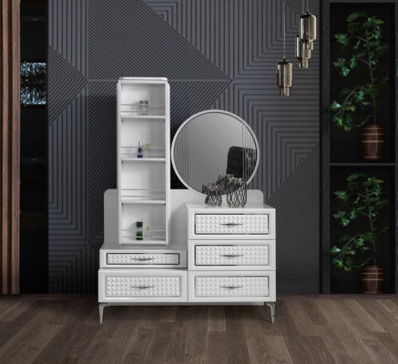 Bedroom Bed 2x Bedside table 5 pcs. Set Design Modern Luxury new White