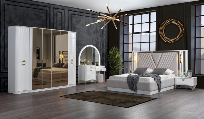 Bedroom Set Bed 2x Bedside tables Wardrobe 5tlg.Modern new