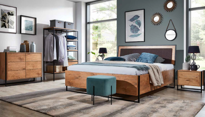 5pcs. Complete Set Wood Bedroom Loft Style Design Bed Chest of drawers Wardrobe