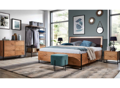 5pcs. Complete Set Wood Bedroom Loft Style Design Bed Chest of drawers Wardrobe