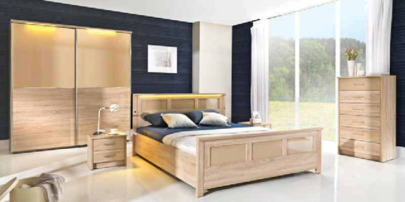 Bedroom Wood Suite Set Complete Bed Wardrobe Chest of drawers Bedside table Cremona2