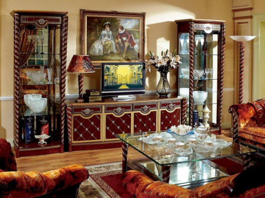 Baroque Rococo Living room Display case Chest of drawers Wall unit Antique Sil Furniture 3 Pieces Wood