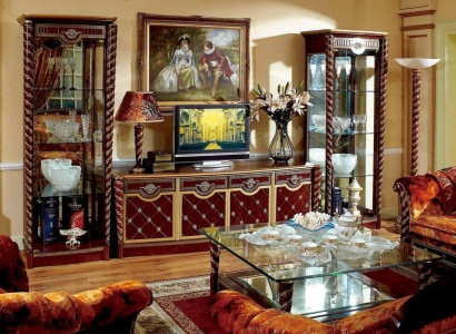 Baroque Rococo Living room Display case Chest of drawers Wall unit Antique Sil Furniture 3 Pieces Wood