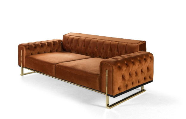 Luxury Chesterfield Sofa 3 - Seater Brown Cognac Sofas Upholstery Textile Couches